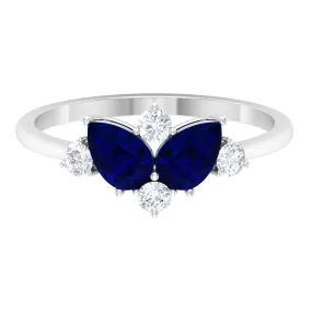 Pear Shape Blue Sapphire and Diamond Cluster Promise Ring