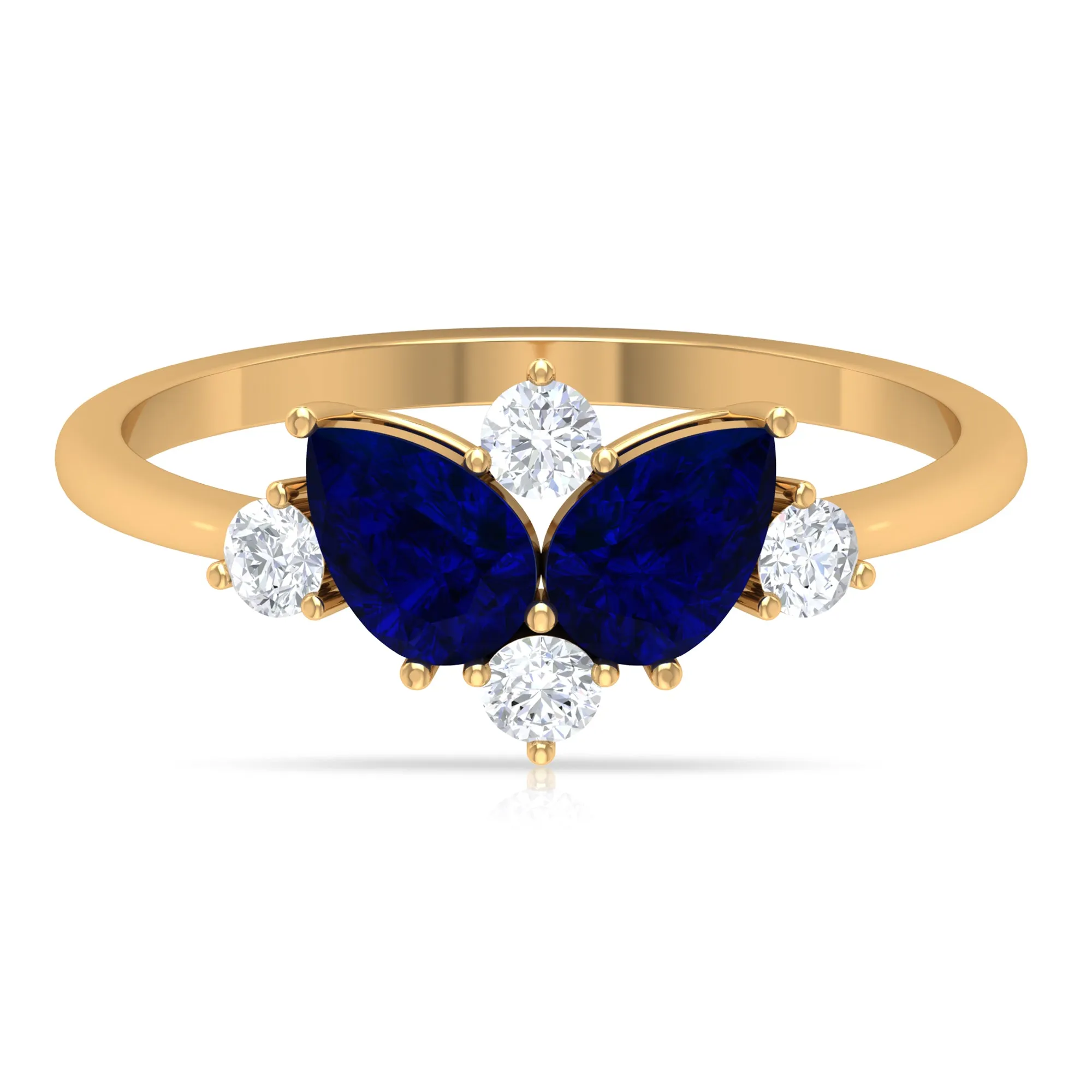 Pear Shape Blue Sapphire and Diamond Cluster Promise Ring