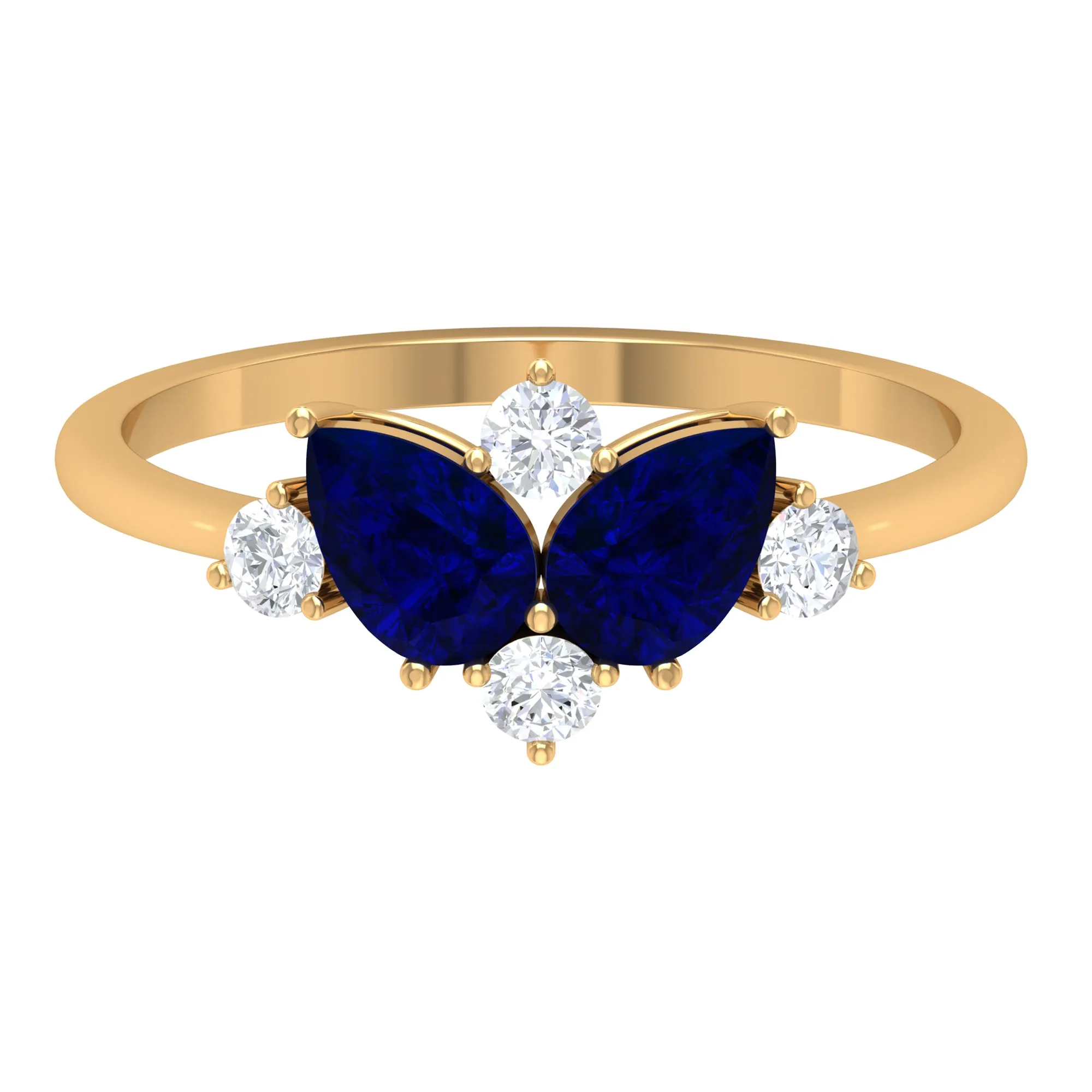 Pear Shape Blue Sapphire and Diamond Cluster Promise Ring
