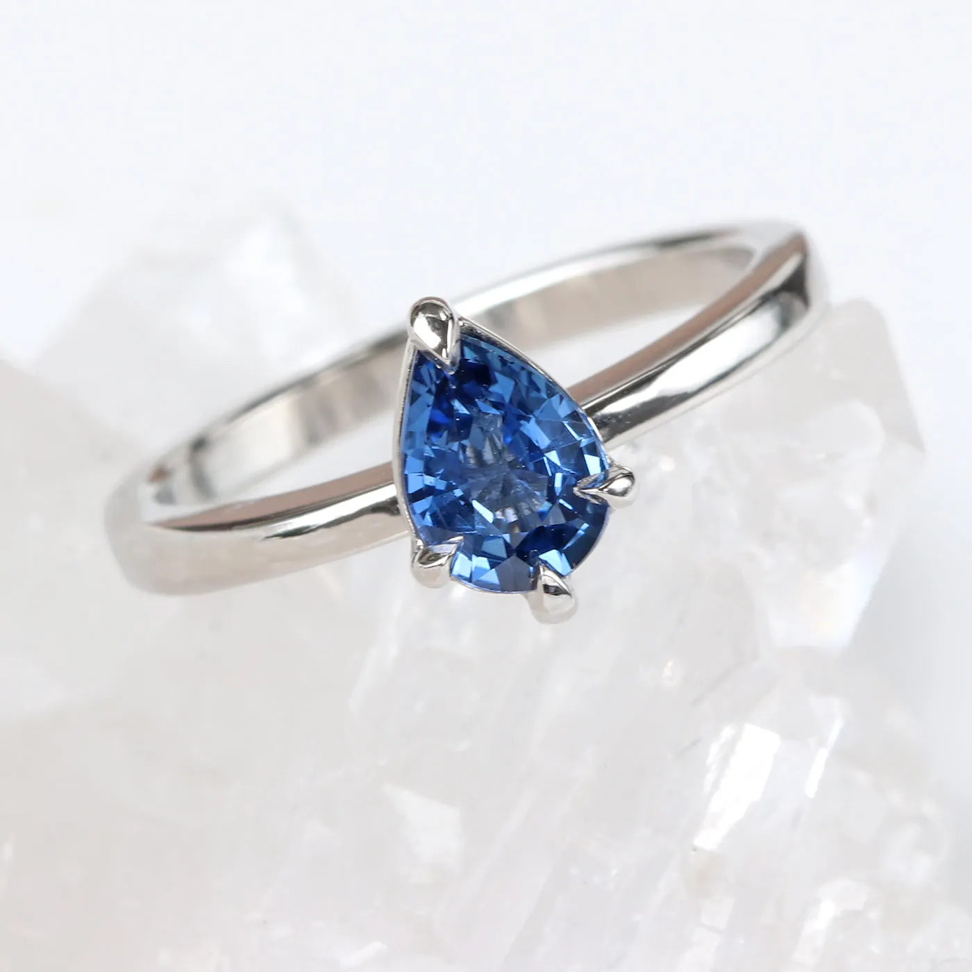 Platinum Pear Shape Blue Sapphire Solitaire Engagement Ring