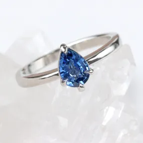 Platinum Pear Shape Blue Sapphire Solitaire Engagement Ring