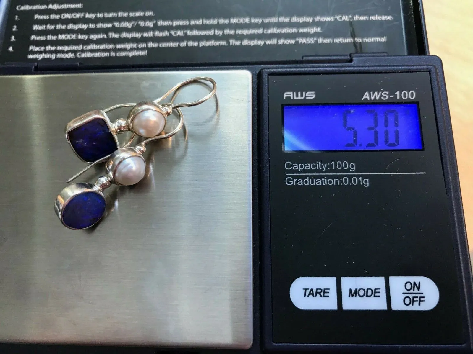 Purple-Blue Australian Opal Doublet & Pearl Silver Earrings. Large 1.5