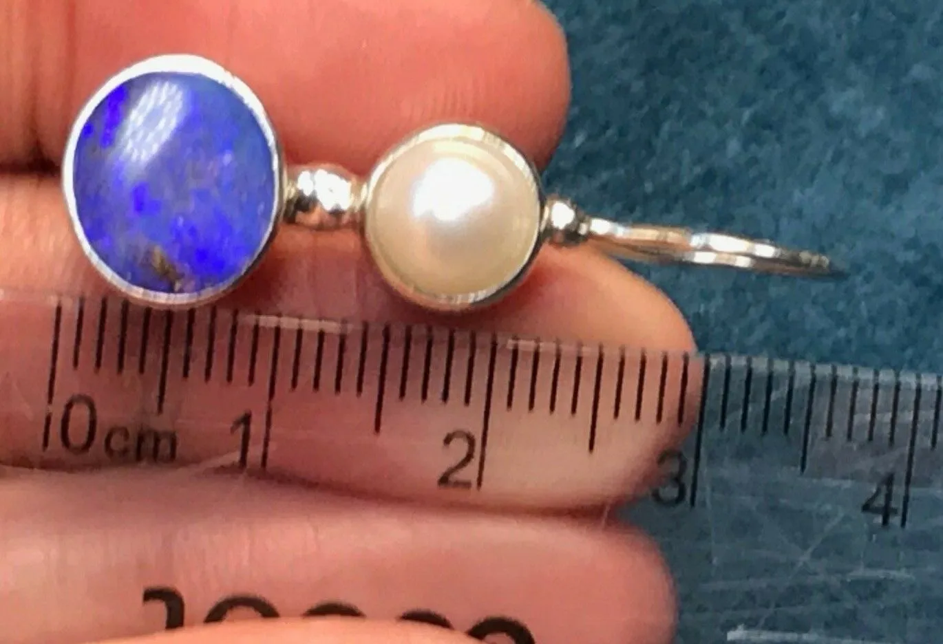 Purple-Blue Australian Opal Doublet & Pearl Silver Earrings. Large 1.5