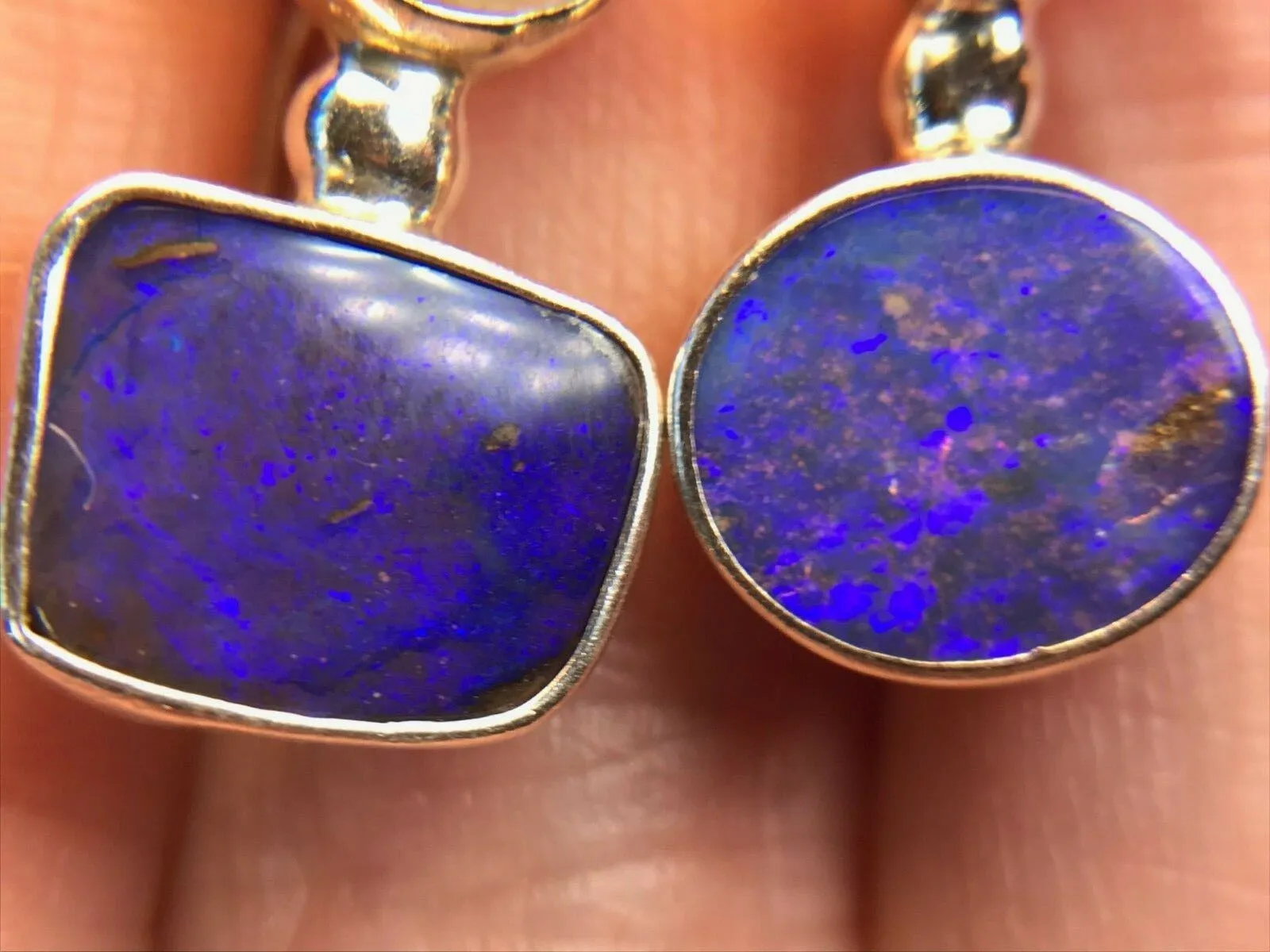 Purple-Blue Australian Opal Doublet & Pearl Silver Earrings. Large 1.5