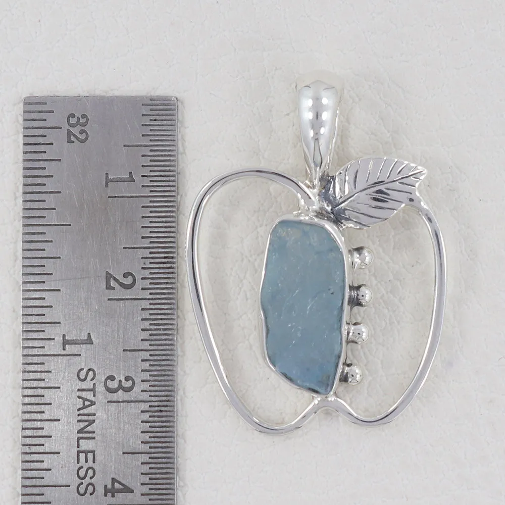 Raw Aquamarine Silver Pendant