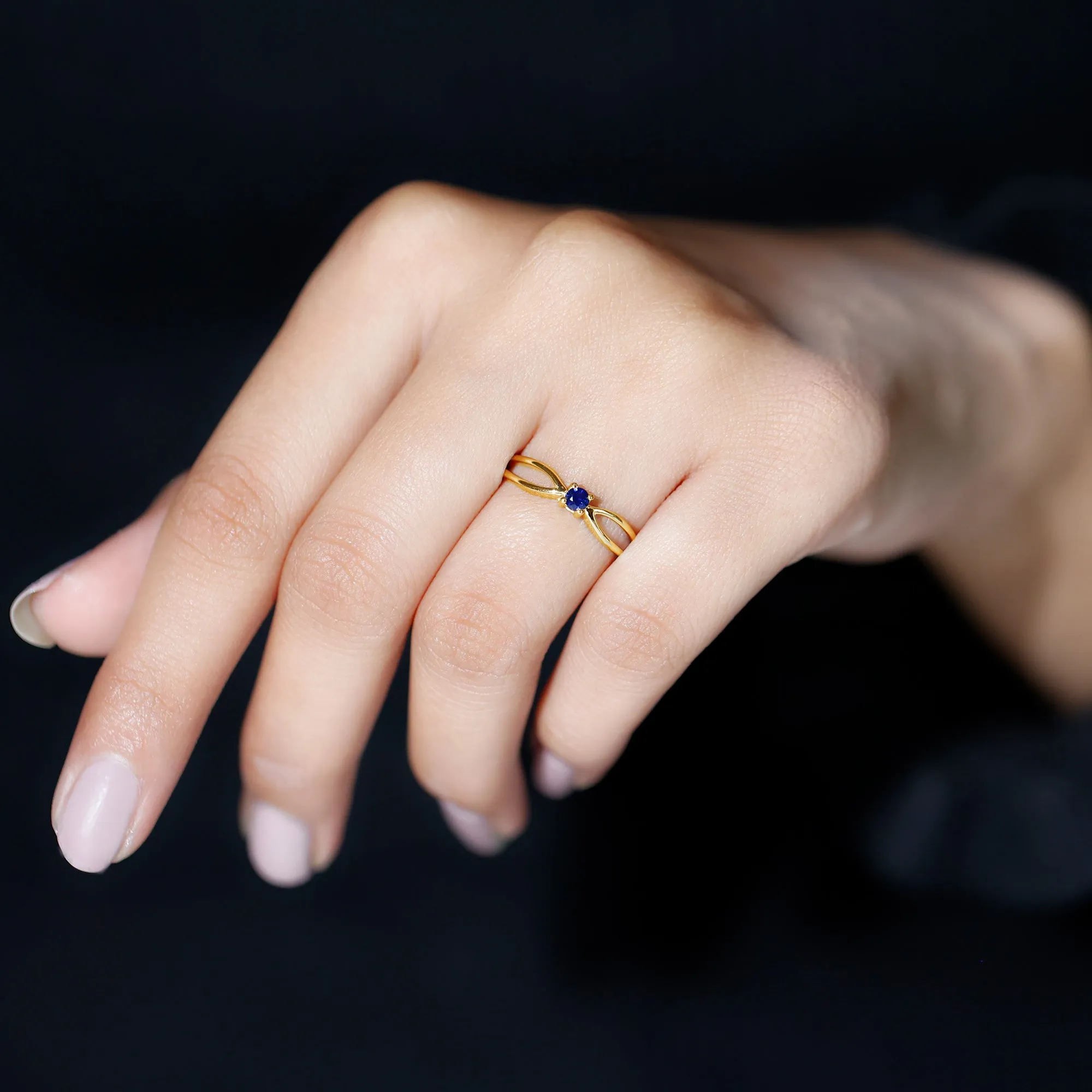 Real Blue Sapphire Minimal Promise Ring with Split Shank