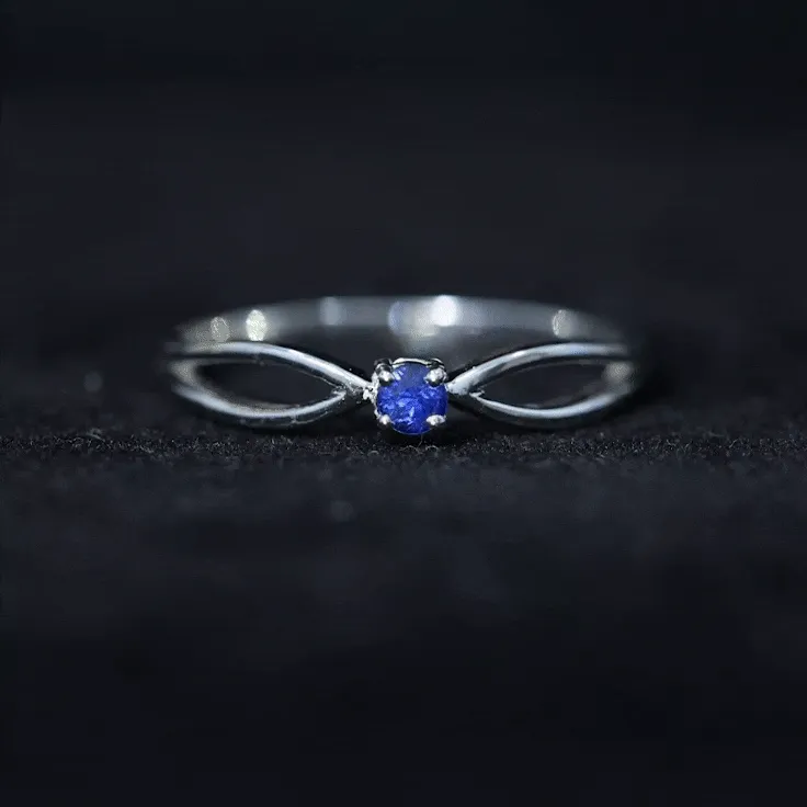 Real Blue Sapphire Minimal Promise Ring with Split Shank
