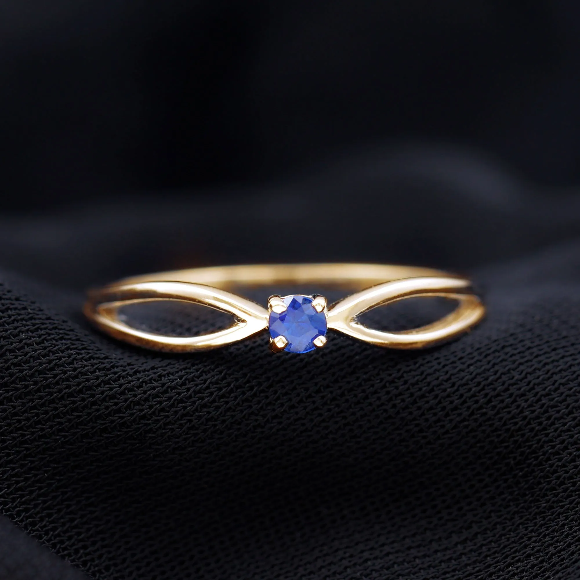 Real Blue Sapphire Minimal Promise Ring with Split Shank