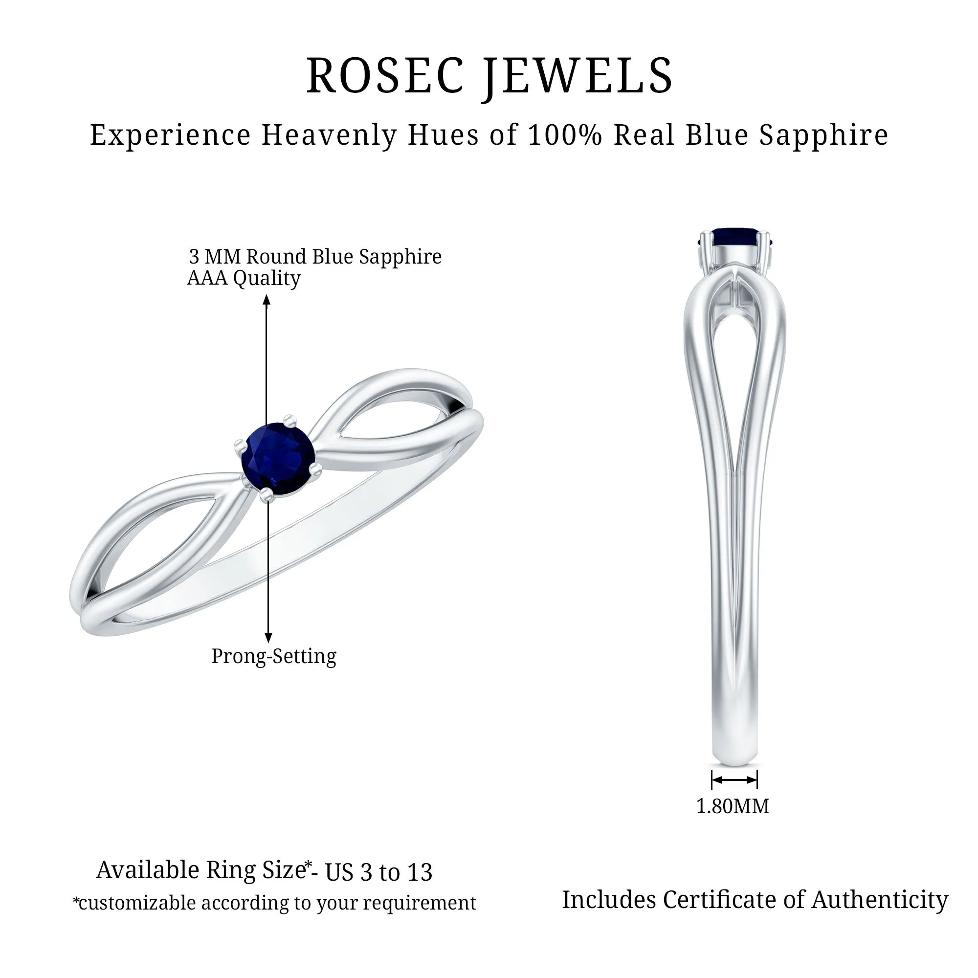 Real Blue Sapphire Minimal Promise Ring with Split Shank