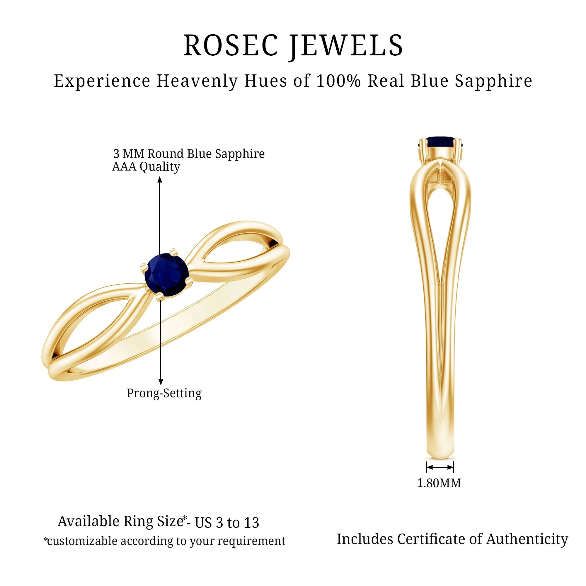 Real Blue Sapphire Minimal Promise Ring with Split Shank