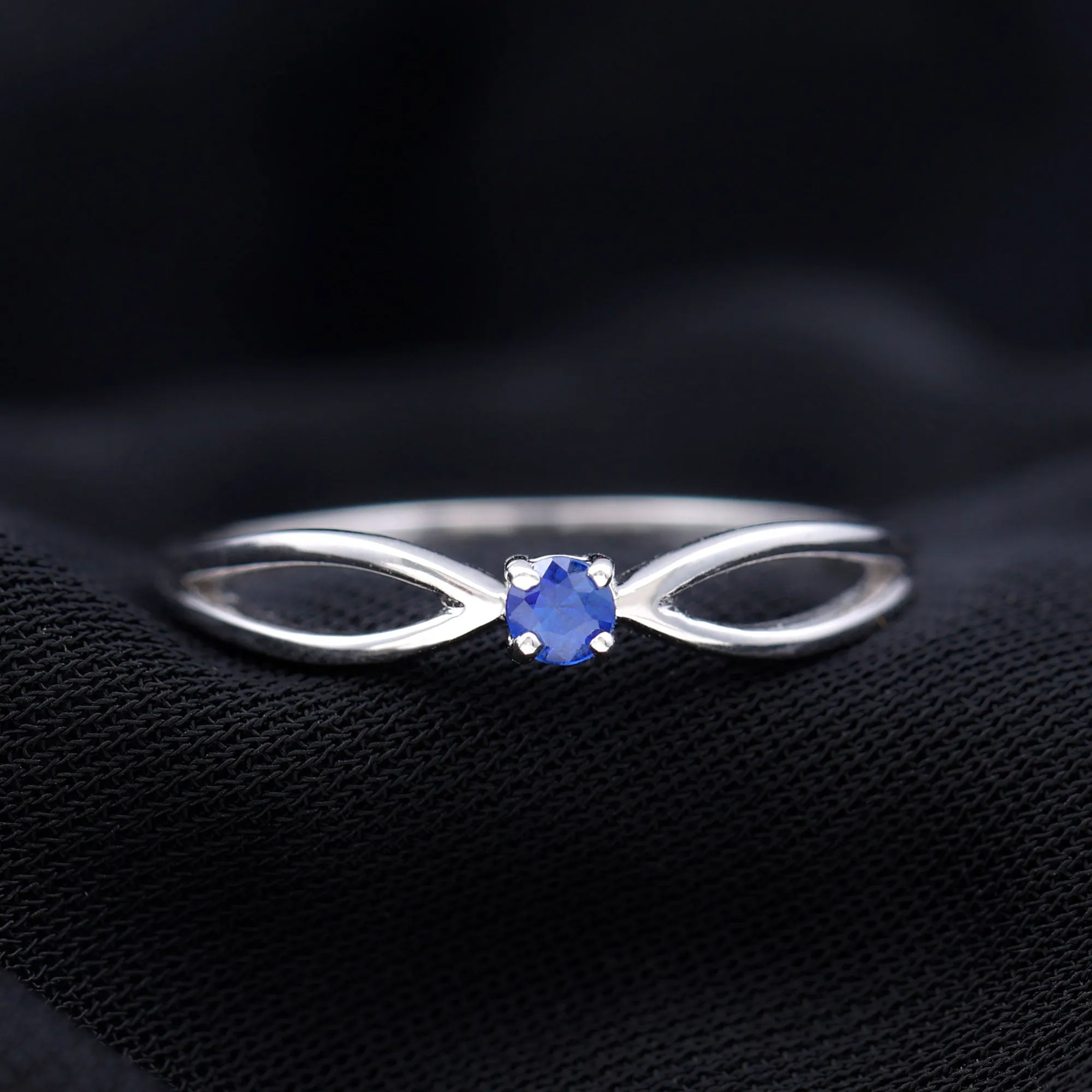 Real Blue Sapphire Minimal Promise Ring with Split Shank