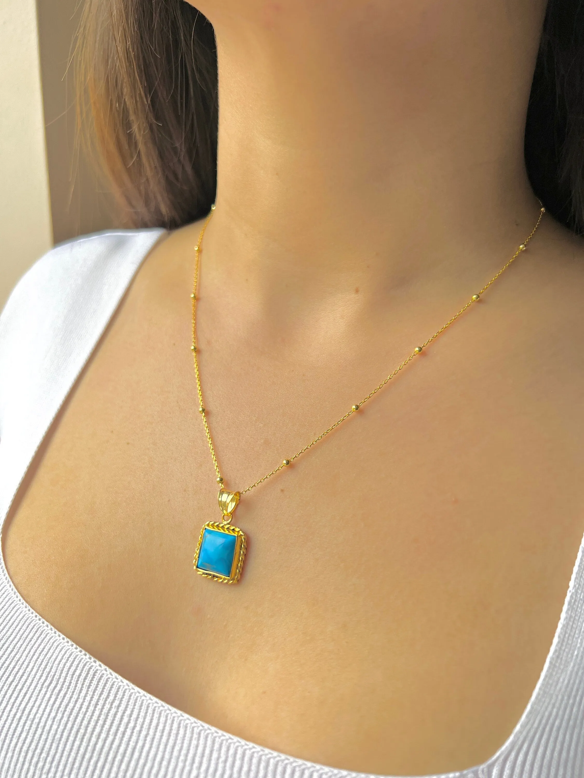 Real Turquoise Necklace | Turquoise Pendant in Sterling Silver | Antique Turquoise Necklace | Turquoise Jewelry in Gold |Turquoise Necklaces