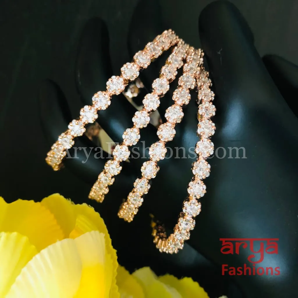 Rose Gold CZ Bangles, Set of 4 Flower CZ Bangles