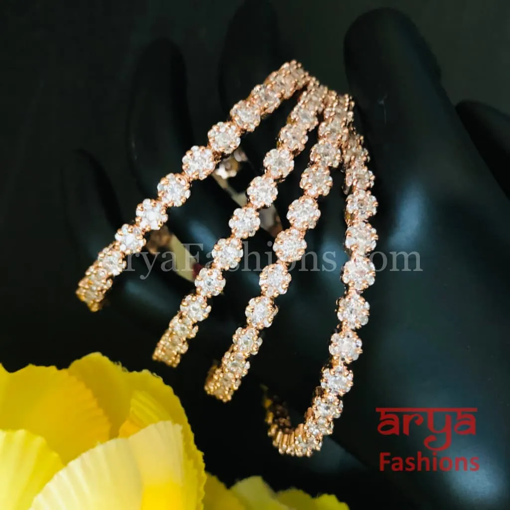 Rose Gold CZ Bangles, Set of 4 Flower CZ Bangles