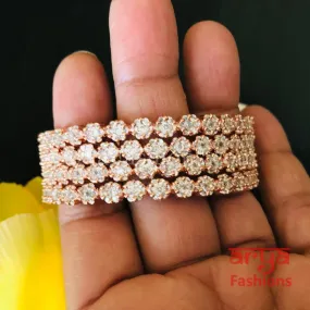Rose Gold CZ Bangles, Set of 4 Flower CZ Bangles