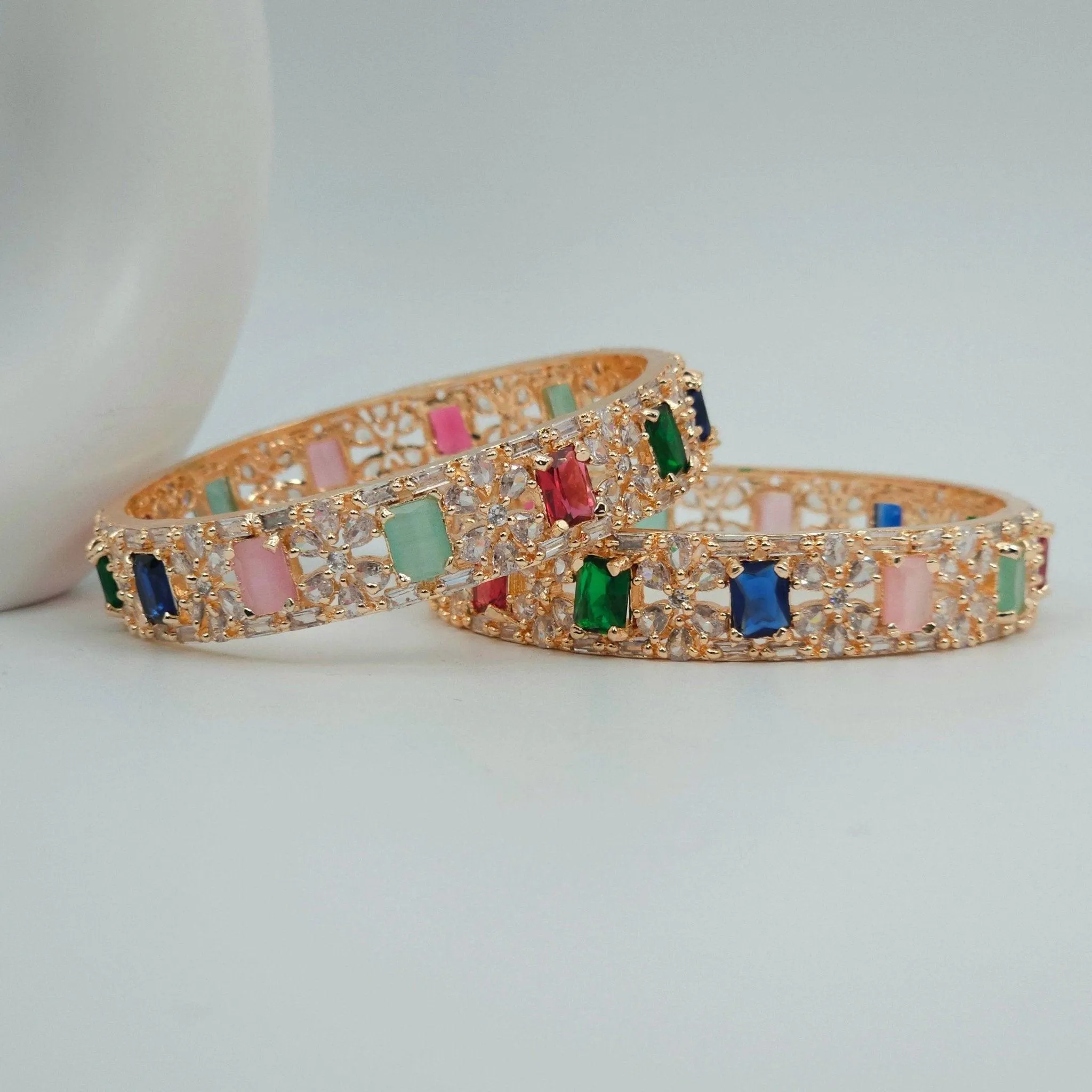 Rose Gold Multicolour Chunki AD Bangle Set