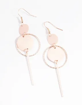 Rose Gold Open Disc & Stick Drop Earrings