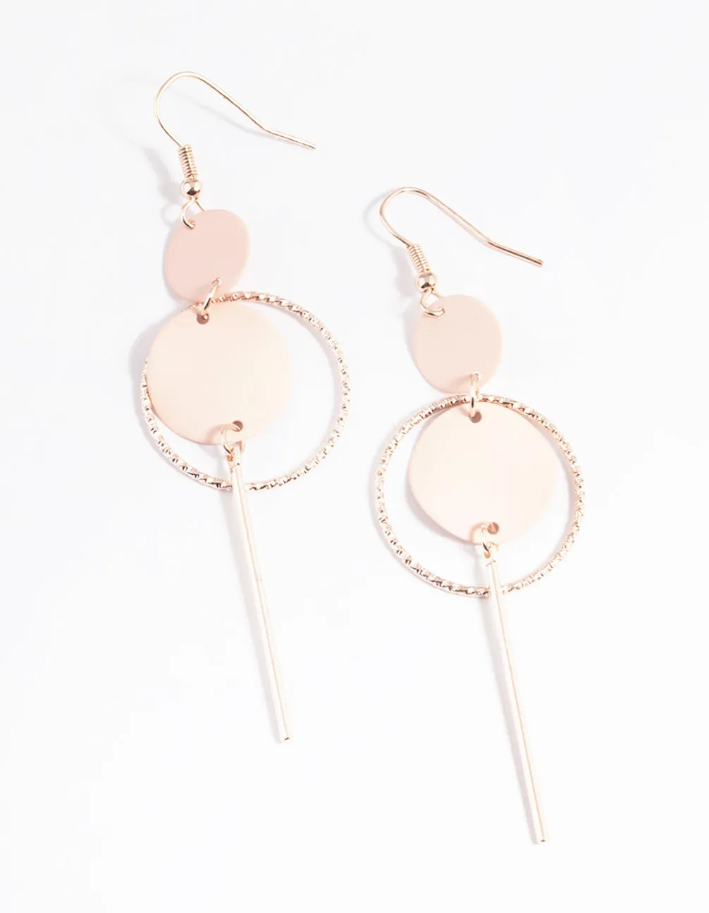 Rose Gold Open Disc & Stick Drop Earrings