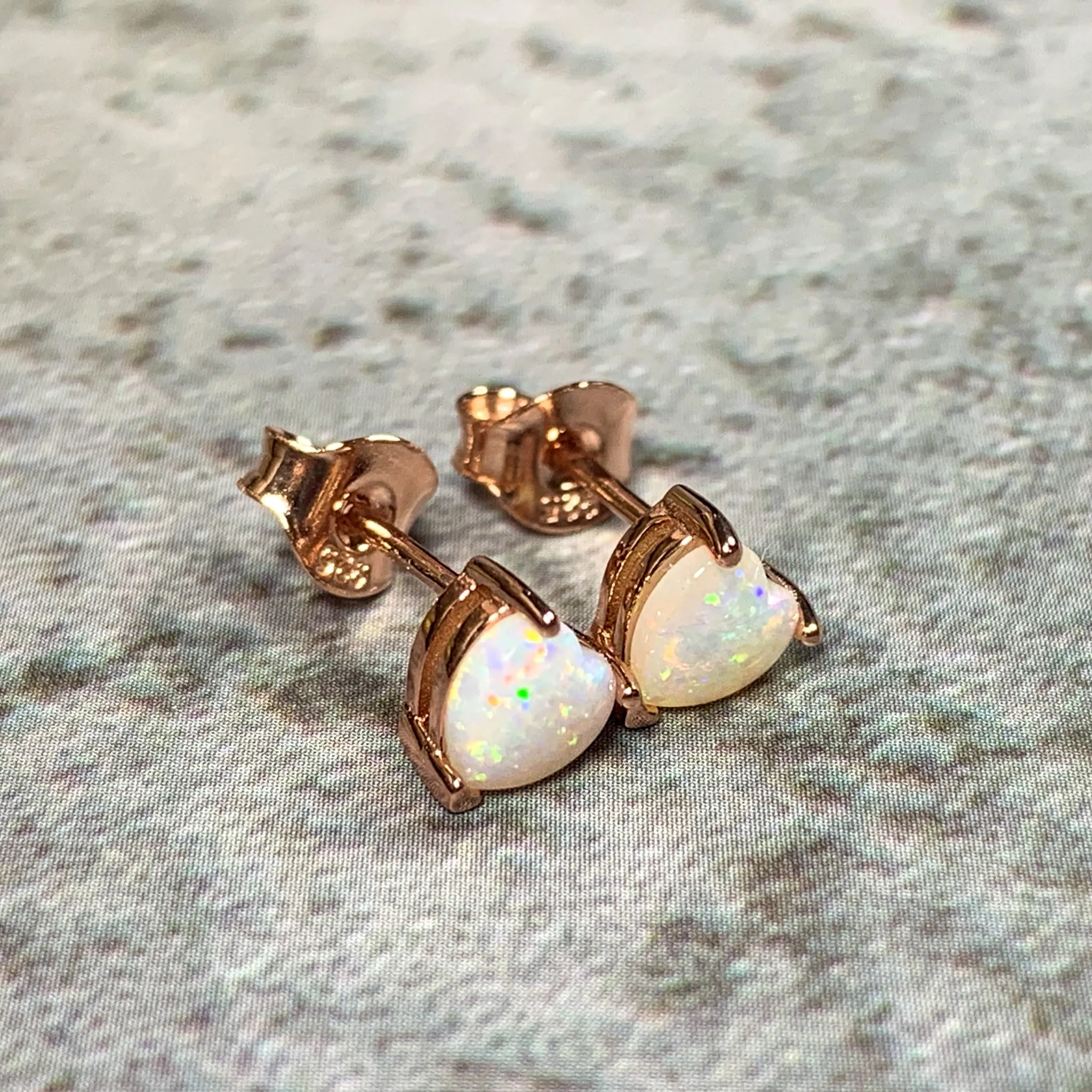 Rose Gold plated silver 5mm heart shape White Opal studs