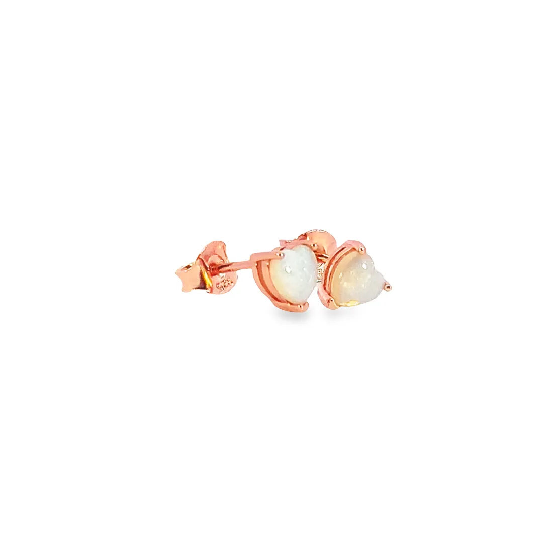 Rose Gold plated silver 5mm heart shape White Opal studs