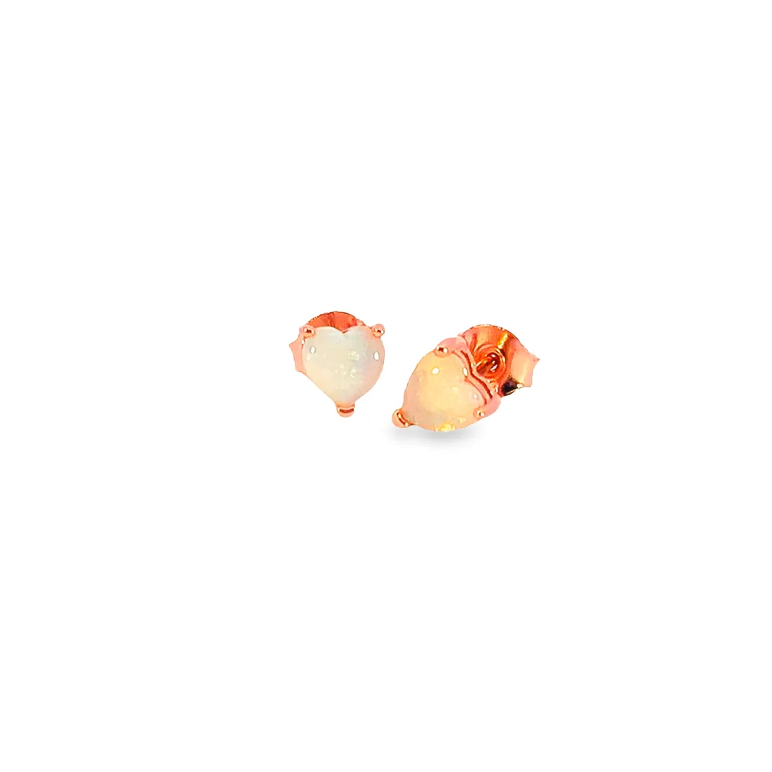 Rose Gold plated silver 5mm heart shape White Opal studs