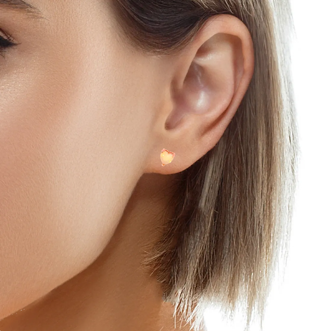 Rose Gold plated silver 5mm heart shape White Opal studs