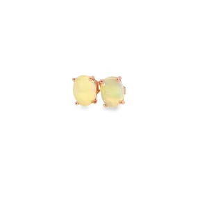 Rose Gold plated silver 8x6mm White Opal studs