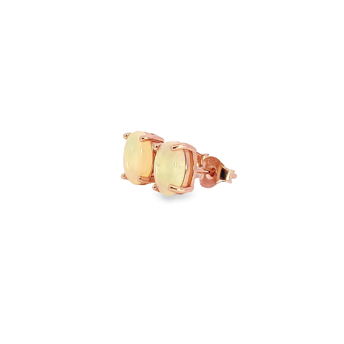 Rose Gold plated silver 8x6mm White Opal studs