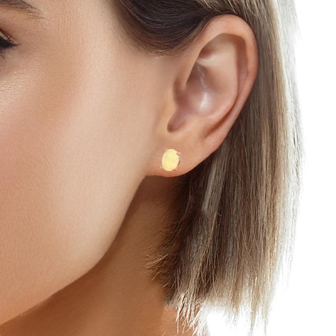 Rose Gold plated silver 8x6mm White Opal studs