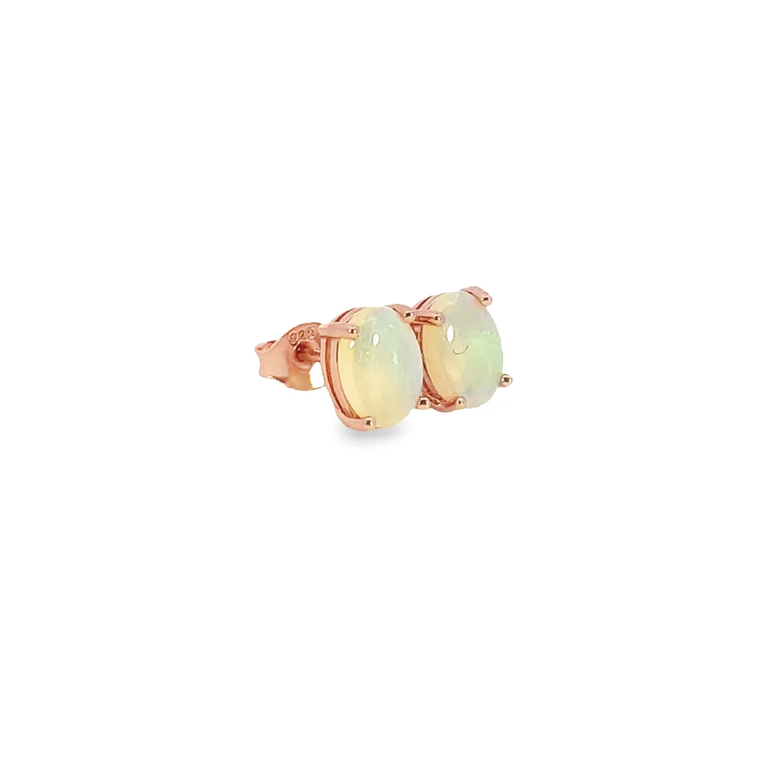 Rose Gold plated silver 8x6mm White Opal studs