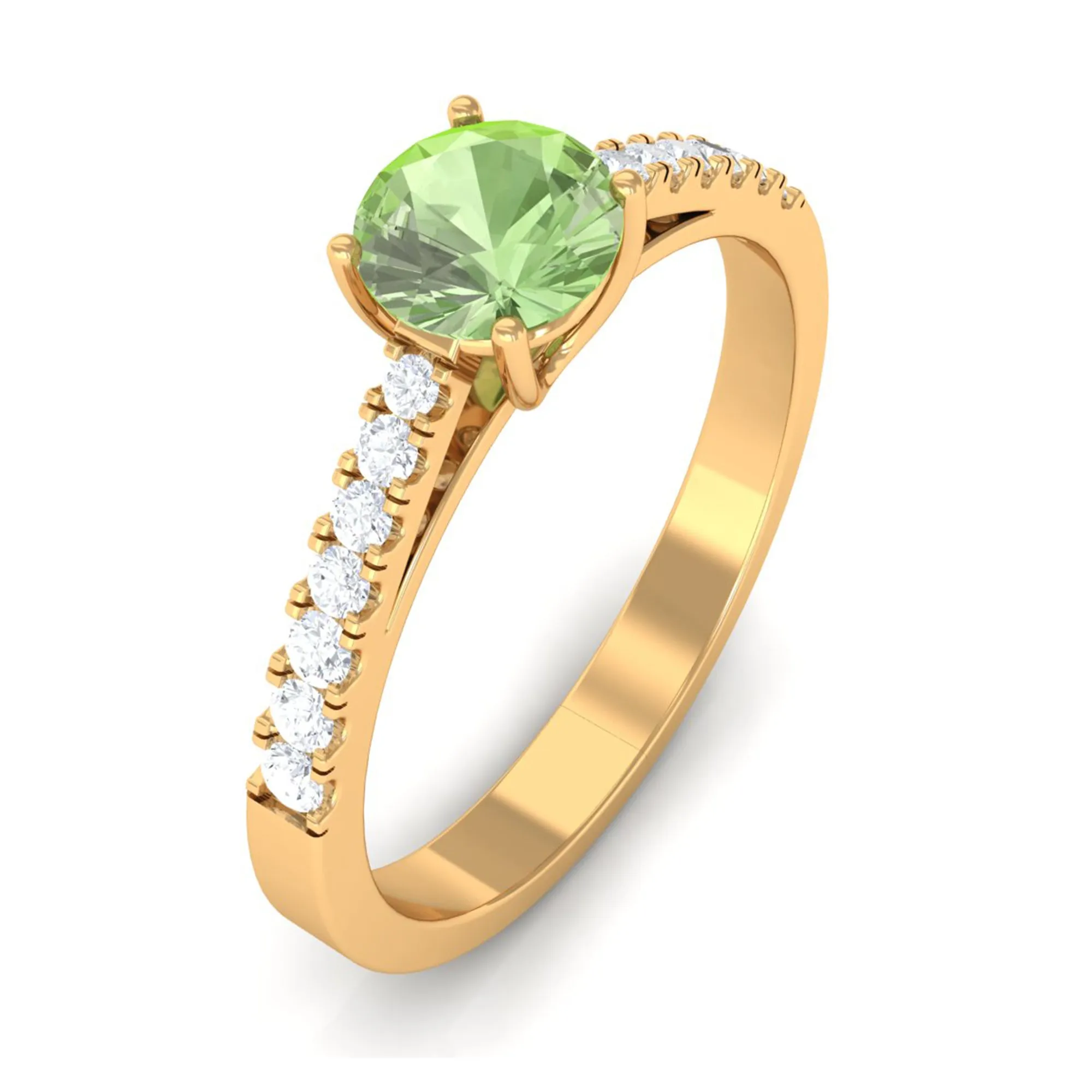 Round Green Sapphire Engagement Ring with Diamond