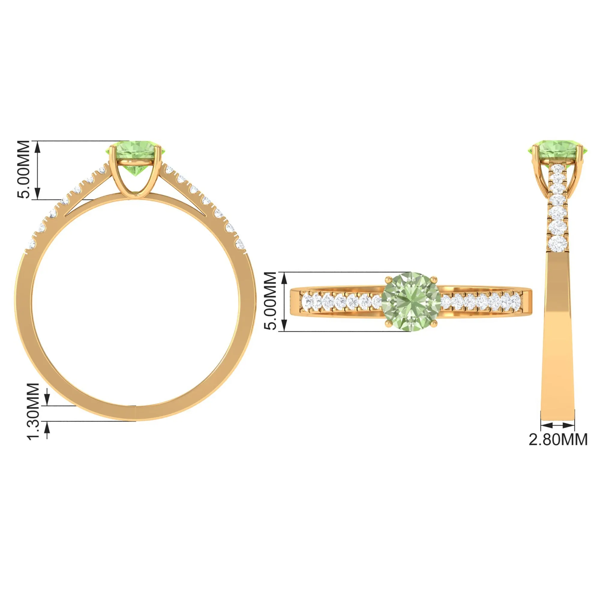 Round Green Sapphire Engagement Ring with Diamond