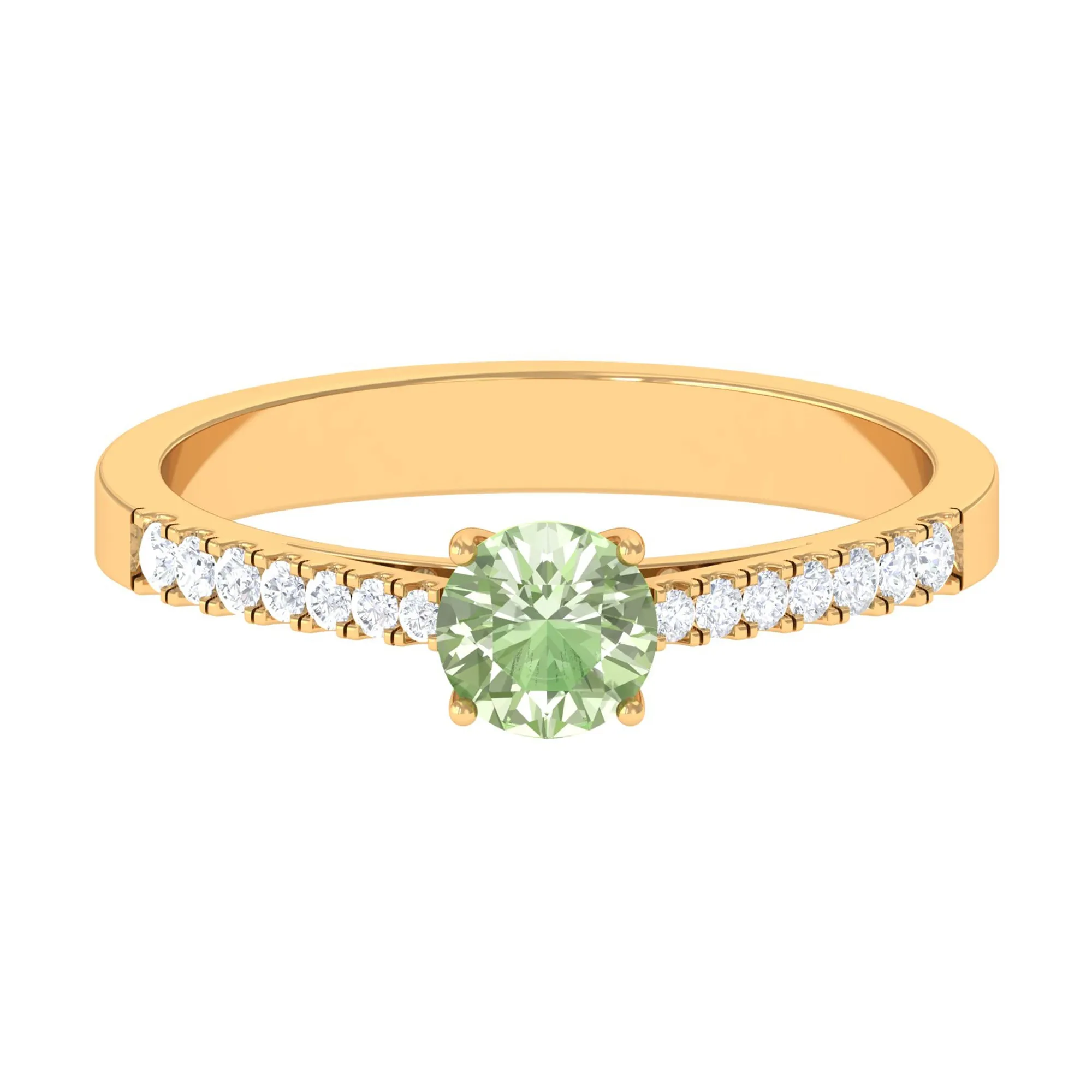 Round Green Sapphire Engagement Ring with Diamond