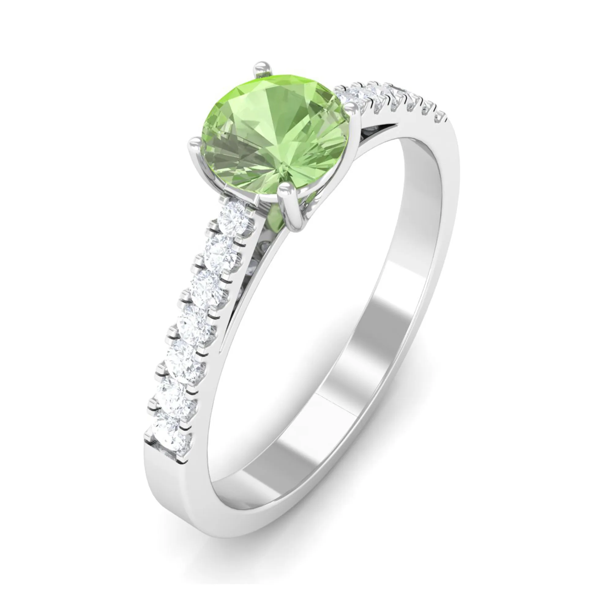 Round Green Sapphire Engagement Ring with Diamond