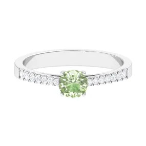 Round Green Sapphire Engagement Ring with Diamond