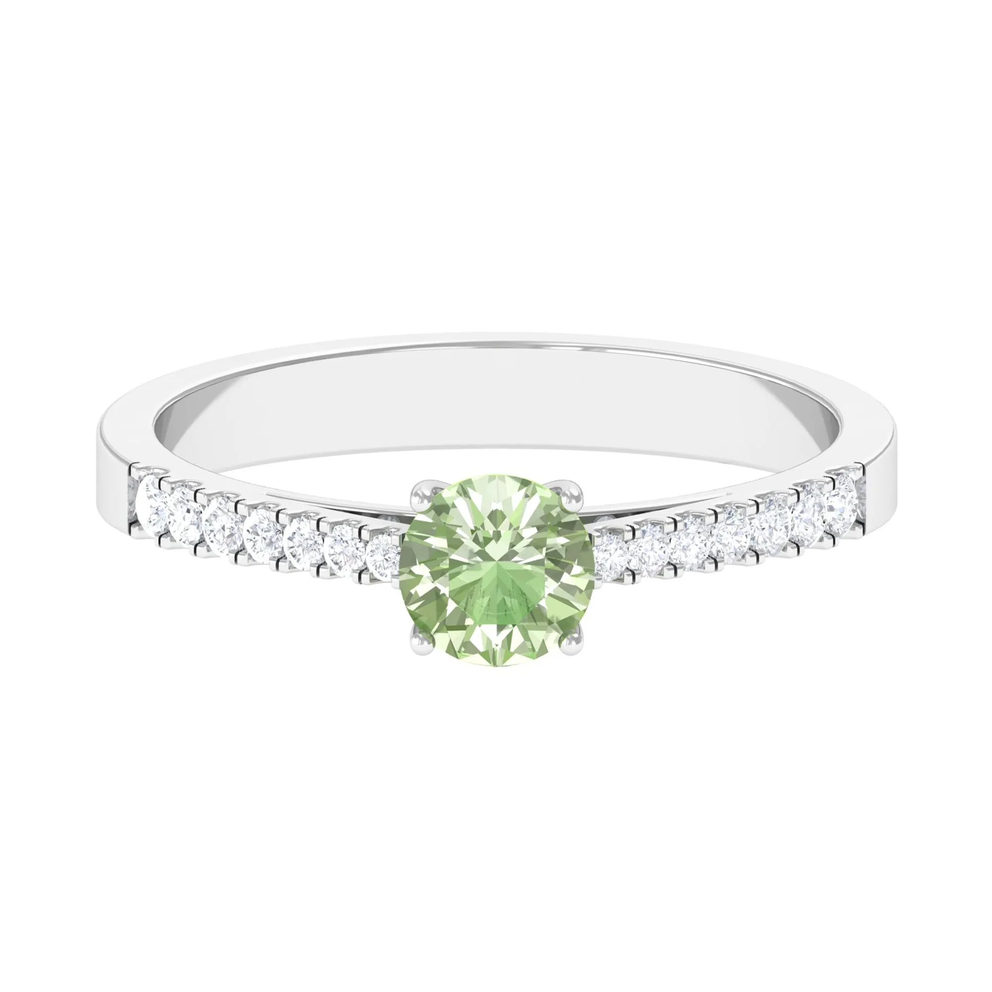 Round Green Sapphire Engagement Ring with Diamond