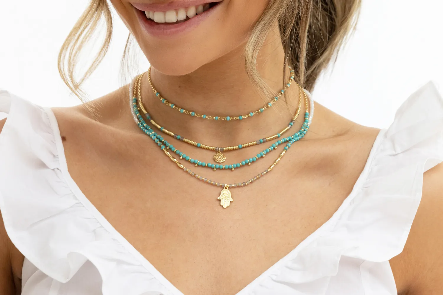 Salus Turquoise Gemstone Gold Neckace