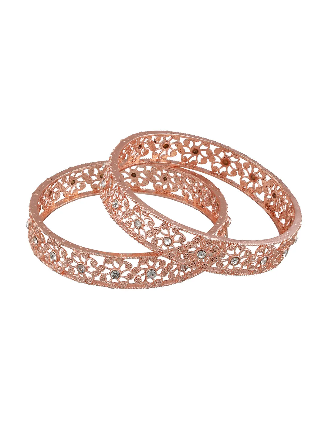 Set Of 2 Rose Gold-Plated Cubic Zirconia Studded Bangles