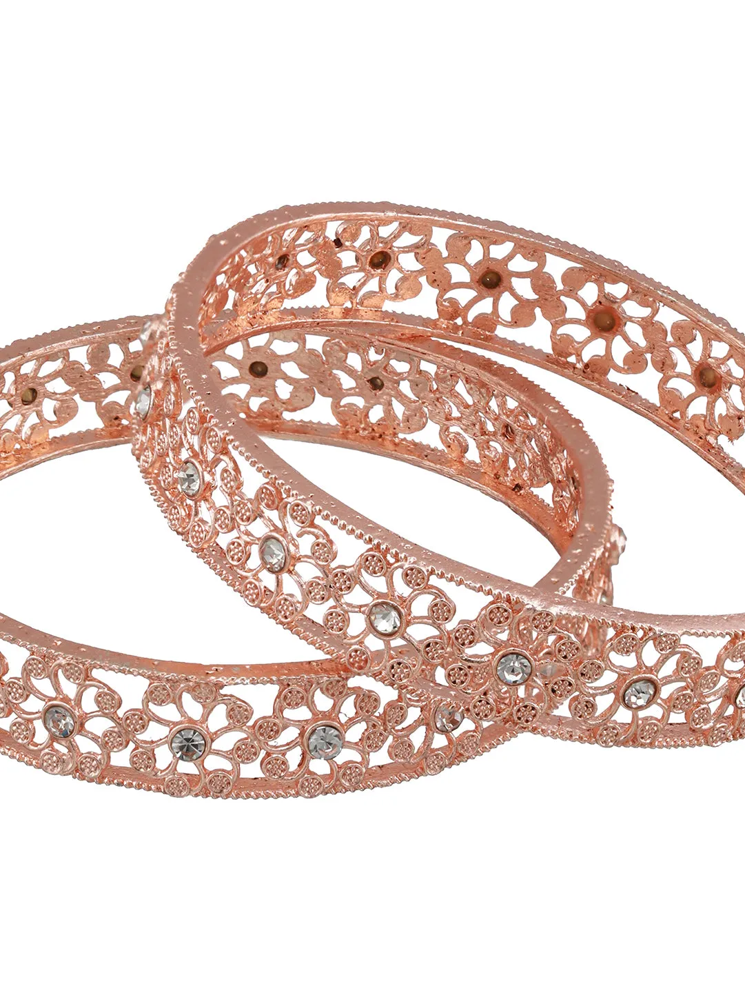 Set Of 2 Rose Gold-Plated Cubic Zirconia Studded Bangles