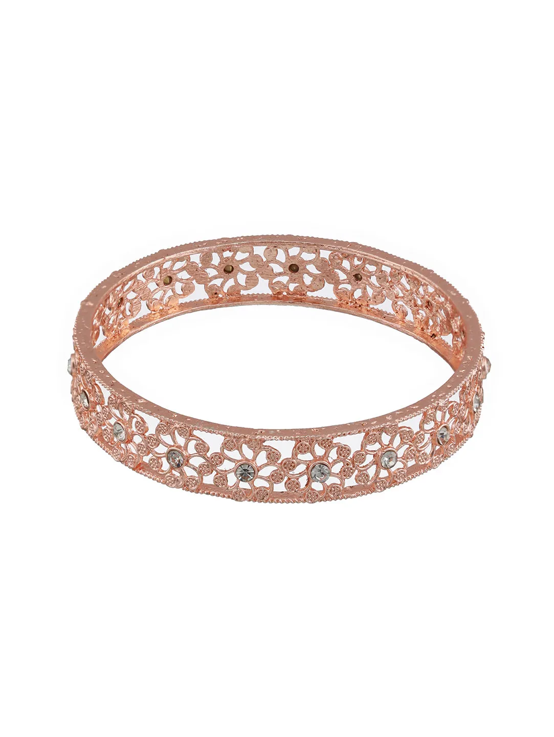 Set Of 2 Rose Gold-Plated Cubic Zirconia Studded Bangles