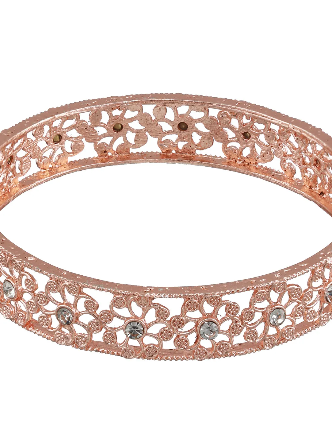 Set Of 2 Rose Gold-Plated Cubic Zirconia Studded Bangles