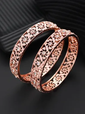 Set Of 2 Rose Gold-Plated Cubic Zirconia Studded Bangles