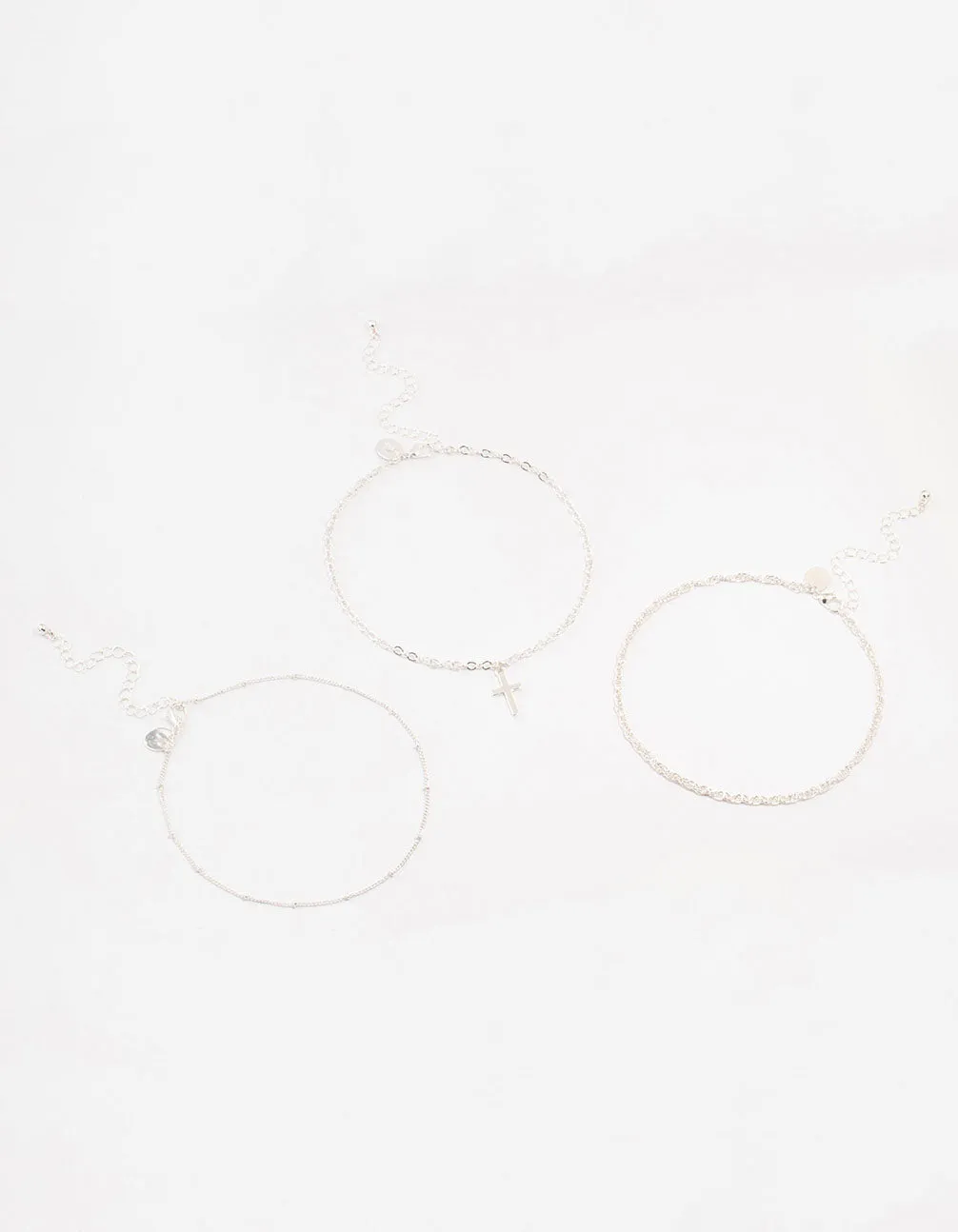 Silver Ball Chain Cross Chokers 3-Pack