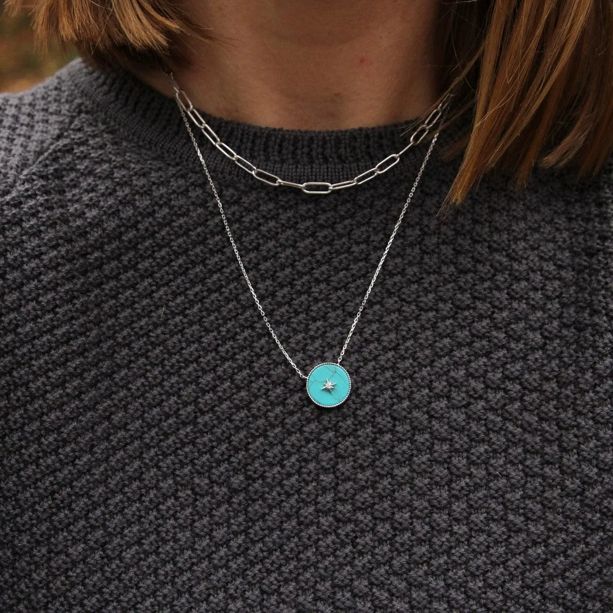 Silver Turquoise Emblem Necklace