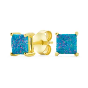 Simple Classic Opal Square Princess Cut Stud Earrings 14K Gold Silver 5MM