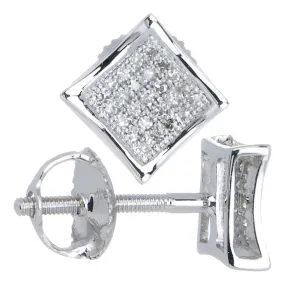 Solid 14kt White Gold .10 Carat Micro Pav ﾬ Genuine Diamond Earrings
