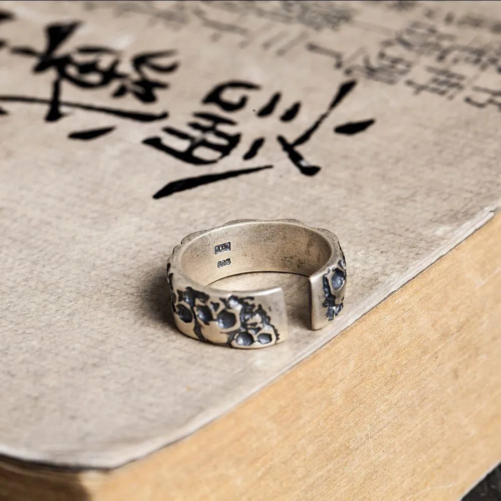 SOLID 925 STERLING SILVER AGED 5mm GOTHIC 3d SKULL HEADS BAND RING
