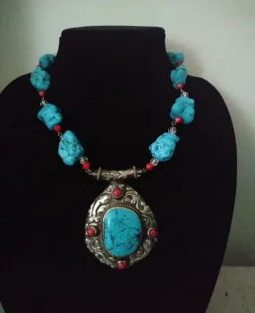 Southwestern Blue Howlite and Silver Necklace