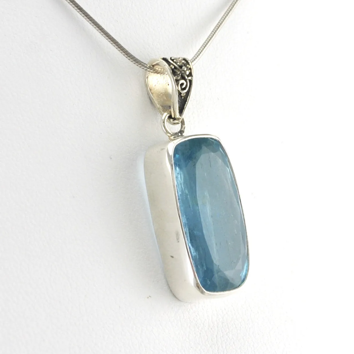Sterling Silver Aquamarine 11x20mm Rectangle Pendant