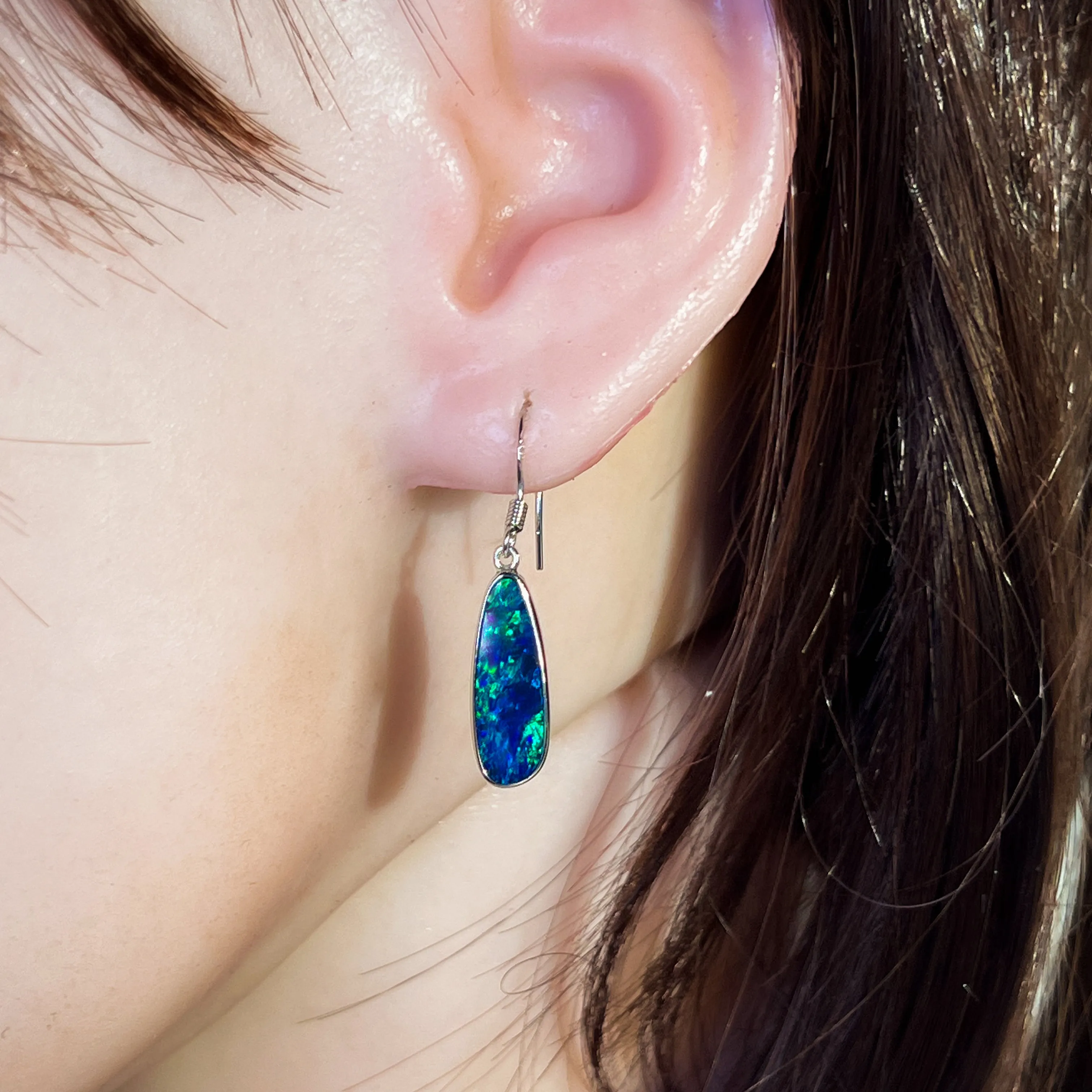 Sterling Silver dangling Blue Green Pear shape earrings